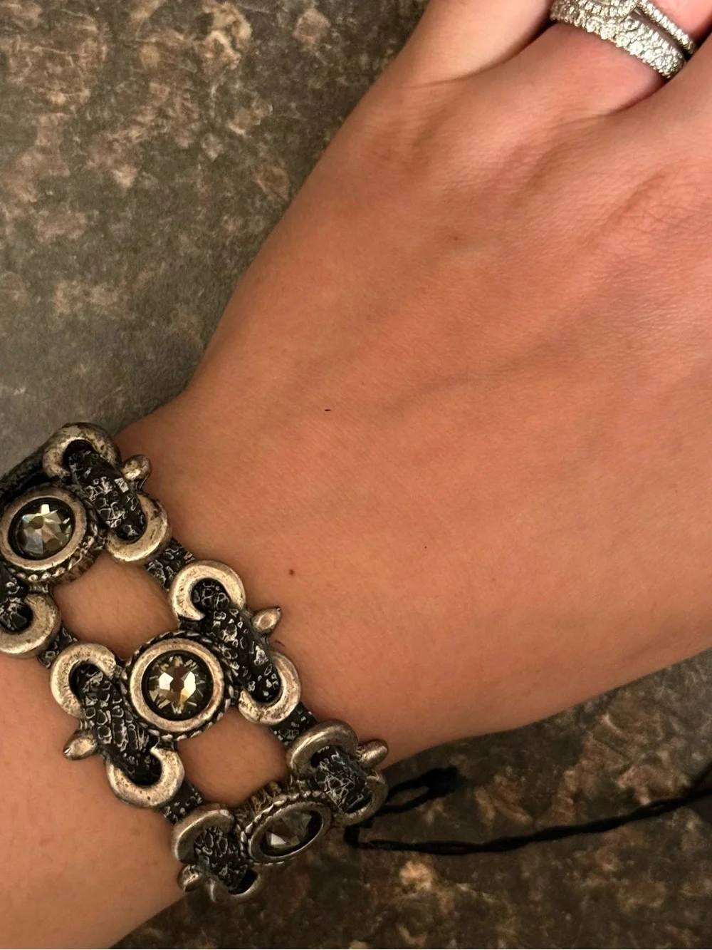 NWT Leather Rock Rhinestone Snap Bracelet
